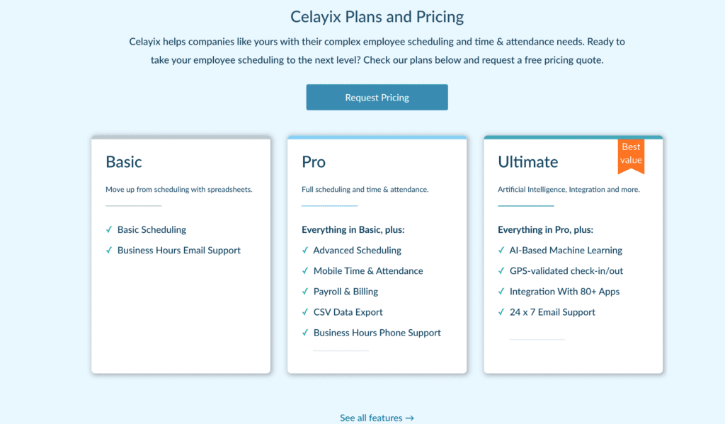 Celayix Pricing Page