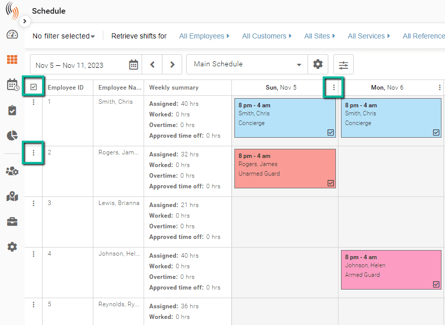 highlighted shift templates in schedule express