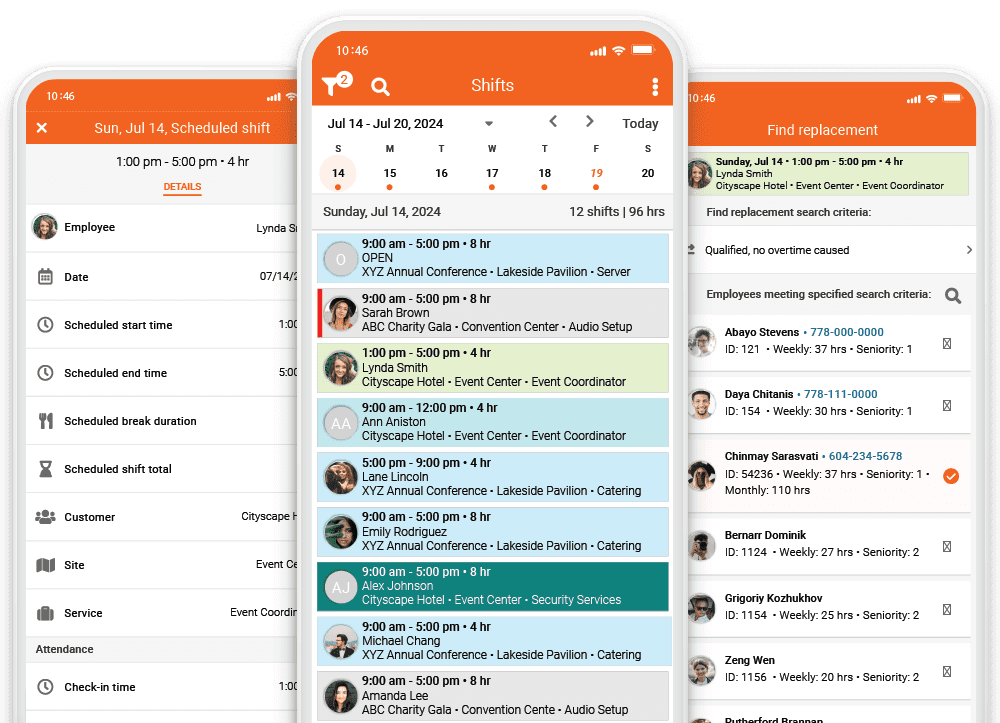 Screenshot of different manager app interfaces