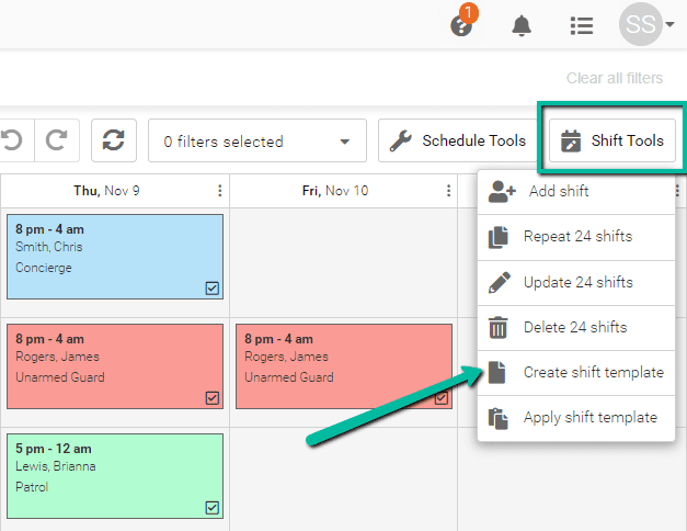 shift tools: create shift template